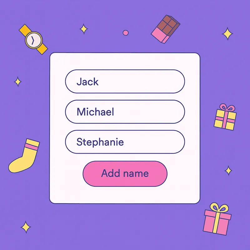 Add names illustration showing a form with names Jack, Michael, and Stephanie